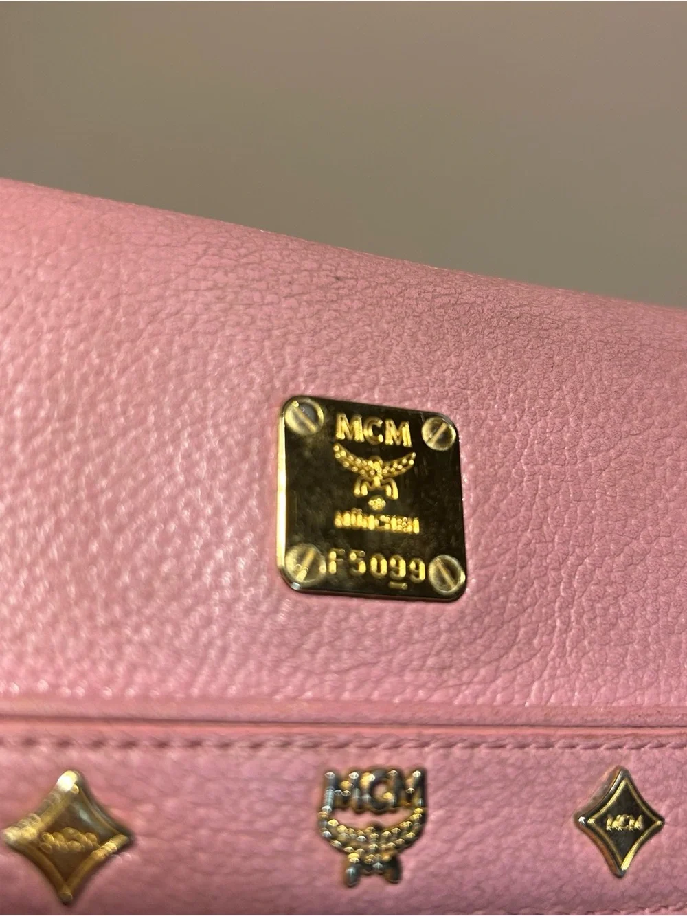 MCM Blush Pink Mauve Leather Wallet Gold Plaque READ